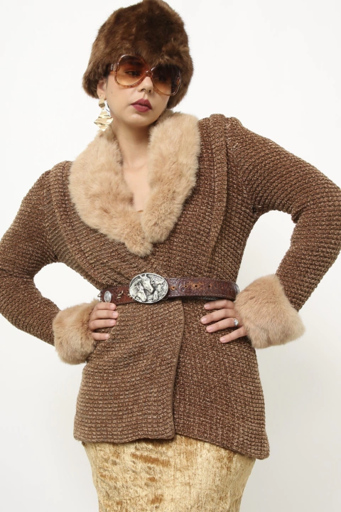 Casaco gola e mangas de pelo vintage