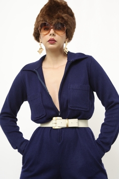 Macacão de tricot azul marinho vintage - comprar online