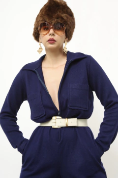 Macacão de tricot azul marinho vintage - comprar online