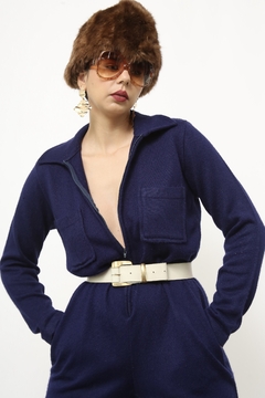 Macacão de tricot azul marinho vintage - loja online