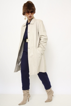 Casaco couro longo off white