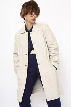 Casaco couro longo off white