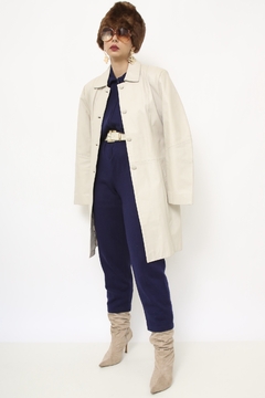 Casaco couro longo off white na internet