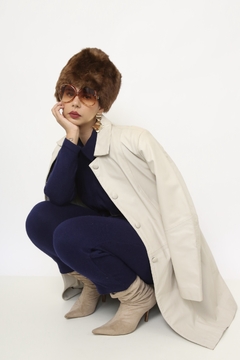 Casaco couro longo off white