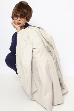 Casaco couro longo off white - loja online