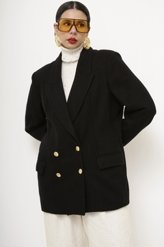 Blazer preto 100% lã b.dourado - Capichó Brechó