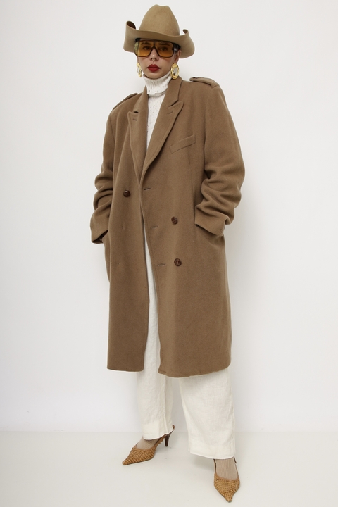 Maxi casaco forrado botão madeira WOOL
