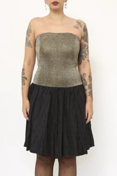 Vestido cintura baixa preto brilho dourado - comprar online