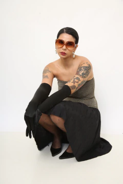 Imagem do Vestido cintura baixa preto brilho dourado