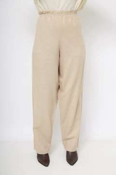 Calça bege rustica cintura alta elastico