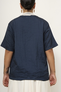 Blusa azul gola listra esportiva - Capichó Brechó