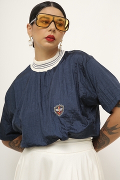 Blusa azul gola listra esportiva - Capichó Brechó