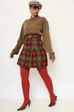 Mini saia vermelha lã cintura super alta - Capichó Brechó