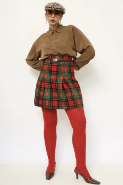 Mini saia vermelha lã cintura super alta