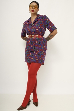 Imagem do Conjunto roxo camisa + saia estampa bichos