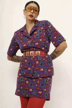 Conjunto roxo camisa + saia estampa bichos na internet