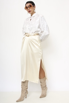 Camisa poliester flores vintage branca - loja online