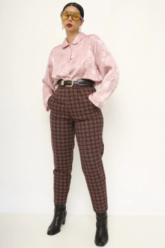 Calça xadrez cintura alta vintage