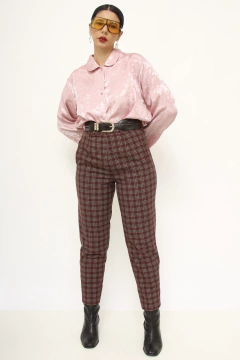Calça xadrez cintura alta vintage