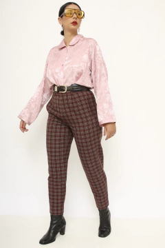 Calça xadrez cintura alta vintage na internet