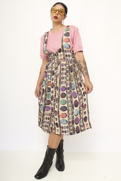 Vestido salopete viscose estampado roxo - loja online