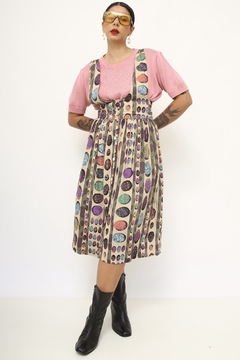 Vestido salopete viscose estampado roxo - loja online