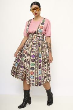 Vestido salopete viscose estampado roxo - comprar online