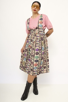 Vestido salopete viscose estampado roxo - Capichó Brechó