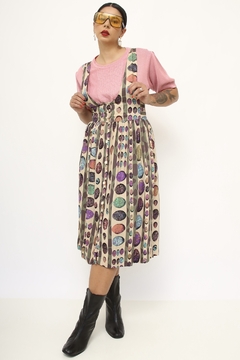 Vestido salopete viscose estampado roxo na internet