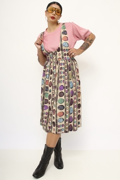 Vestido salopete viscose estampado roxo - comprar online