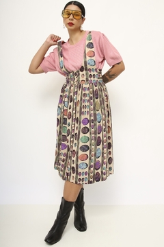 Vestido salopete viscose estampado roxo - comprar online