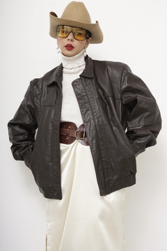 Jaqueta couro marrom bomber - comprar online