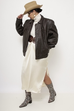 Jaqueta couro marrom bomber