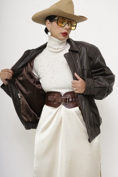 Jaqueta couro marrom bomber - comprar online