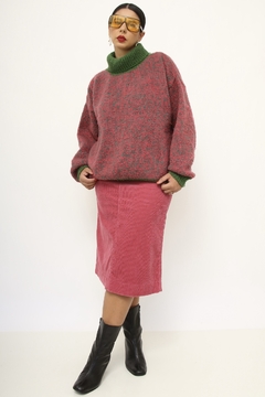 Pulover tricot grosso rosa e verde