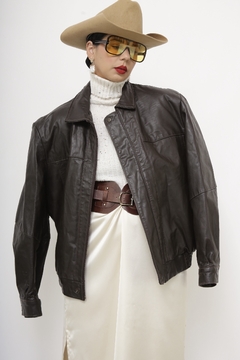 Jaqueta couro marrom bomber