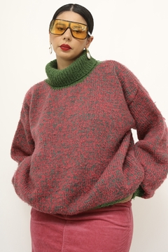 Pulover tricot grosso rosa e verde