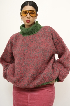 Pulover tricot grosso rosa e verde - loja online