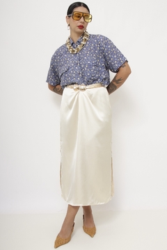 Camisa azul flores seda - loja online