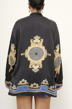 Camisa azul 100% seda estampada - comprar online