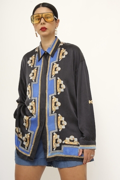 Camisa azul 100% seda estampada na internet