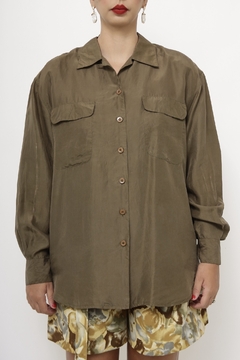Camisa seda verde vintage - loja online