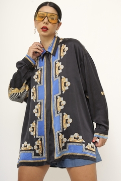 Imagem do Camisa azul 100% seda estampada
