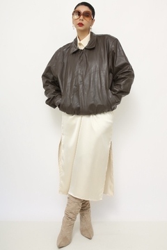 Jaqueta 100% couro marrom bomber - comprar online