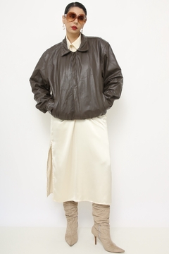 Jaqueta 100% couro marrom bomber - comprar online