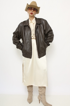 Jaqueta 100% couro marrom bomber
