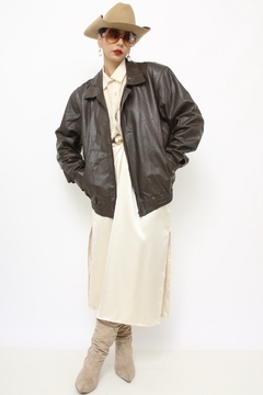 Jaqueta 100% couro marrom bomber - comprar online