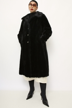 Casaco preto pelo longo vintage sintetico - loja online