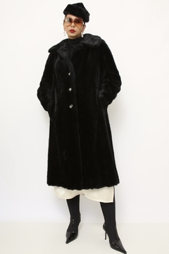 Casaco preto pelo longo vintage sintetico