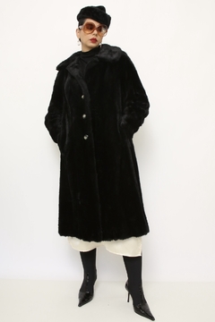 Casaco preto pelo longo vintage sintetico - comprar online
